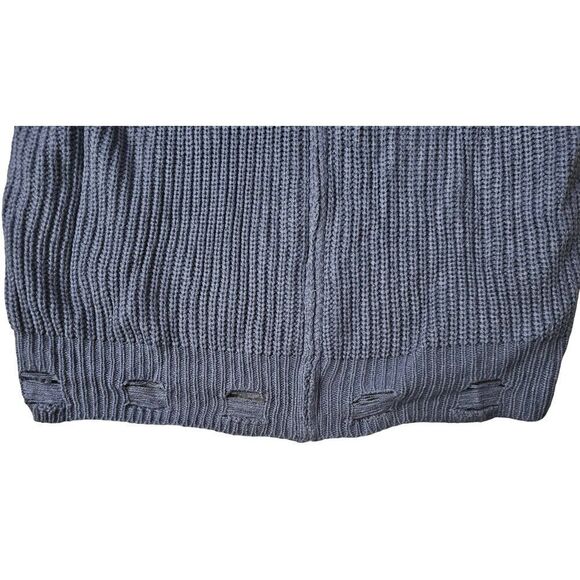 Knit Hoodie Zipper Open Front Cardigan Ripped Long Sleeve Distressed Sweater Hoo - Picture 7 of 10